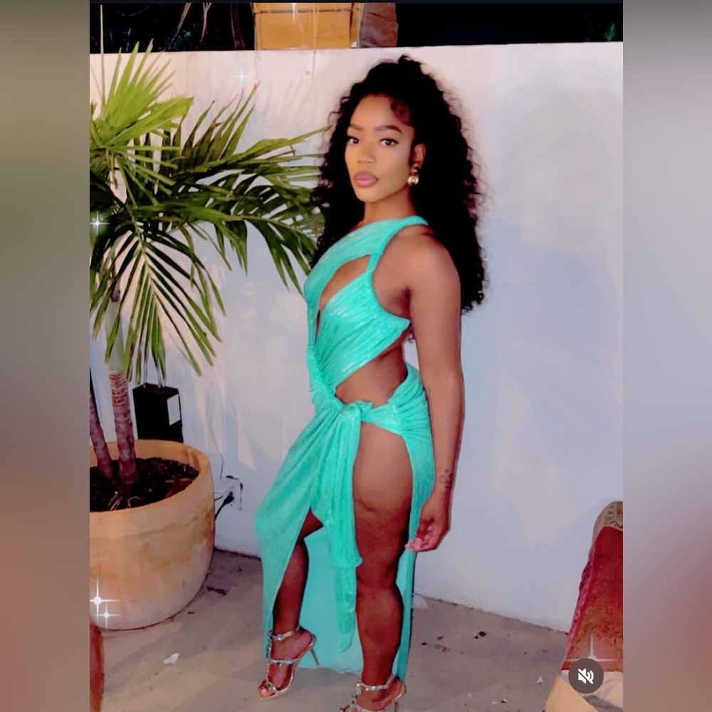 One Shoulder Turquoise Dress